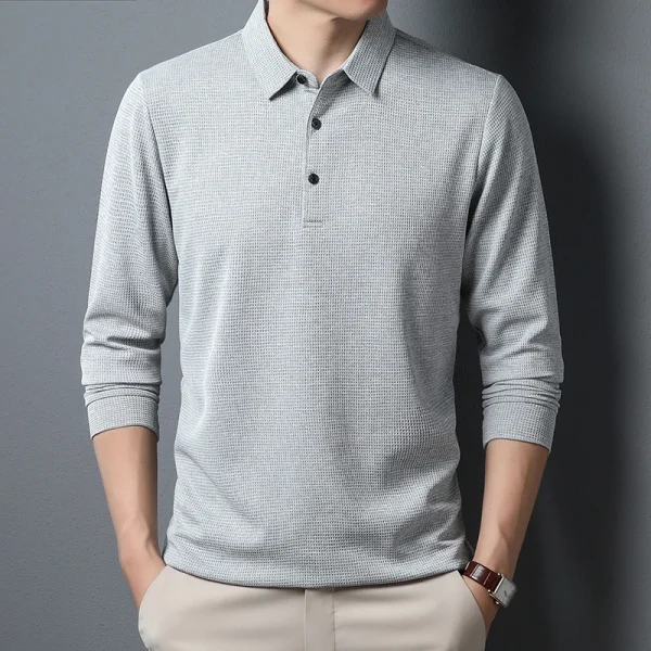 Men's Business Casual Polo Long Sleeve T-shirt